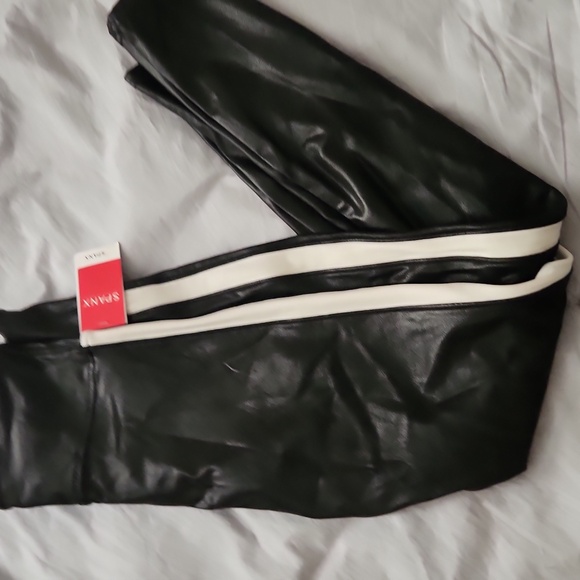 SPANX Shiny Black Leggings with White Stripe - Picture 4 of 5